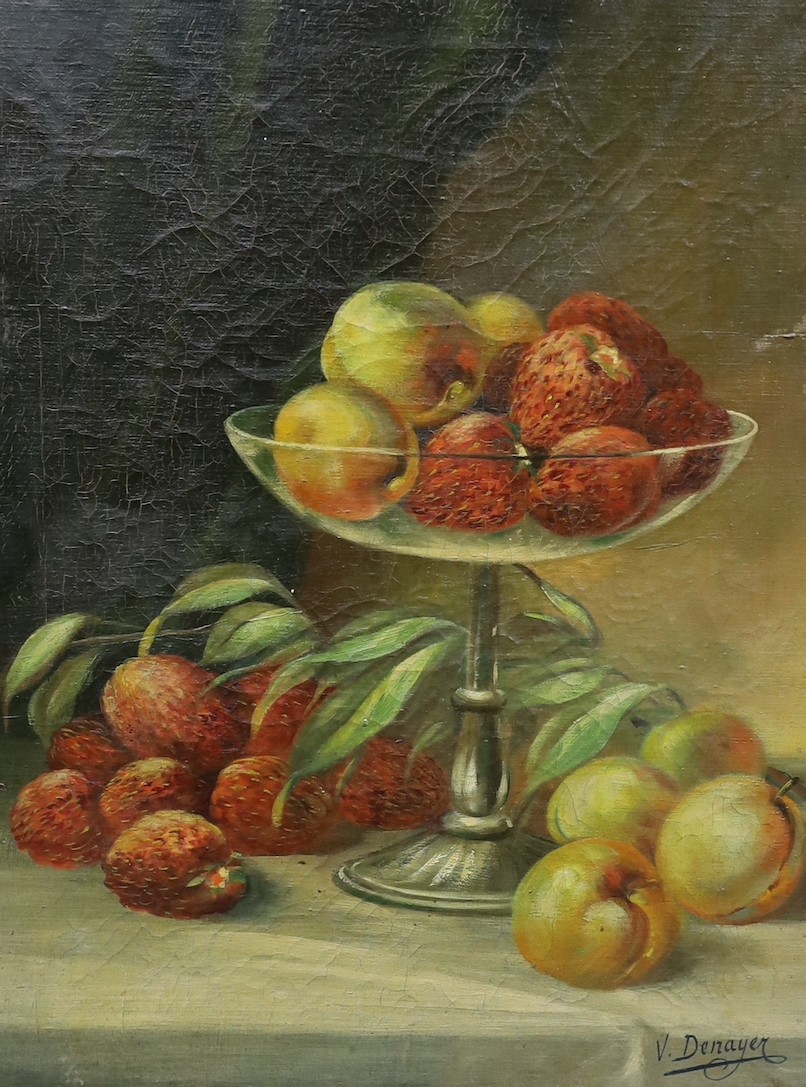 V. Denayer, pair of oils on canvas, Still lifes of fruit, signed, 36 x 27cm